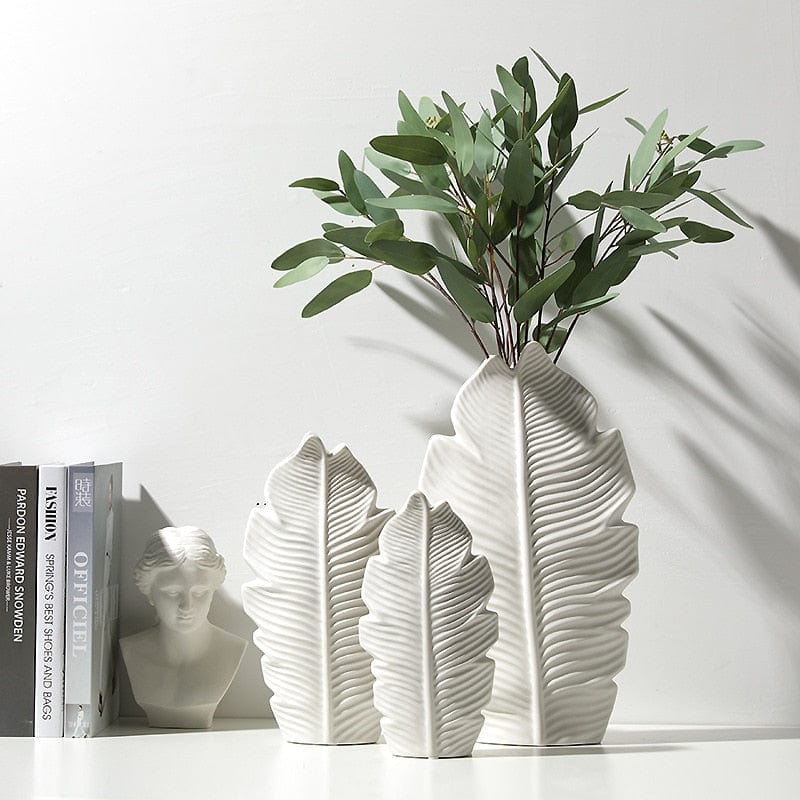 wickedafstore Creative Ceramic Leaves Vase Nordic Style Desktop Flower Vase Home Decoration Model Design Crafts Flowerpot Table Ornaments