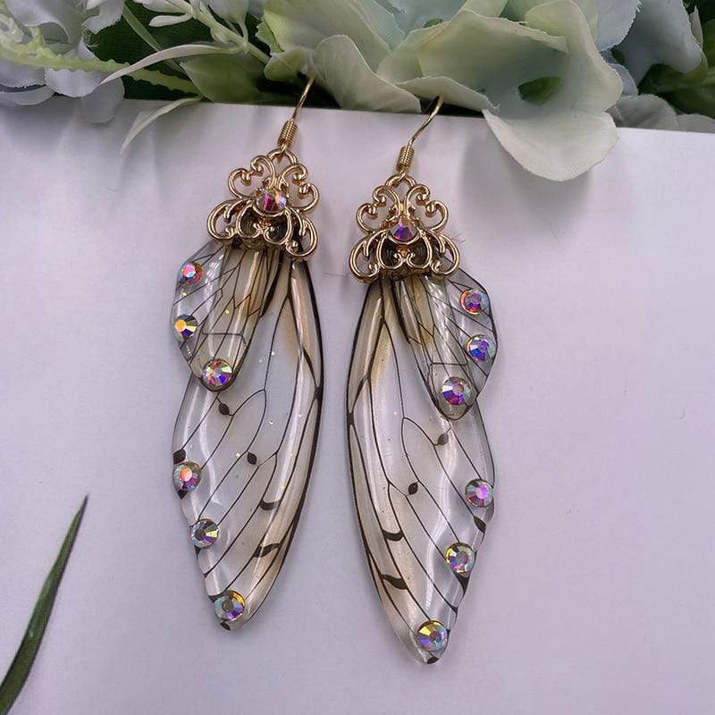 wickedafstore Crystal-Gold Fairy Wing Statement Earrings