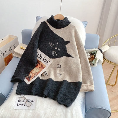wickedafstore Dark gray / One Size Yin & Yan Cats Knit Sweater