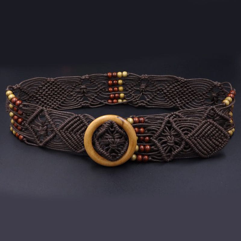 Boho Lux Golden Brown Crochet Belt Medium Waist Jumbro Statement Wrapped Buckle BOHO Crochet Belt – Endless Dreams Boutique main image 3