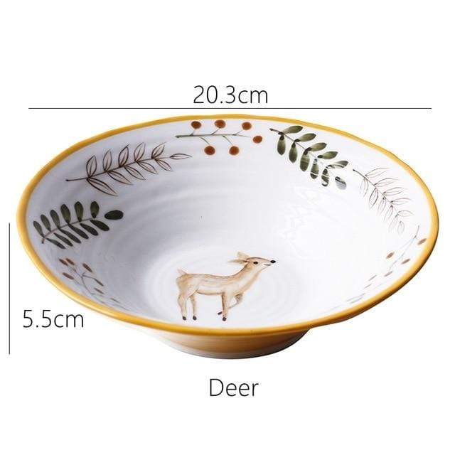 wickedafstore Deer Forest Animals Ceramic Bowls