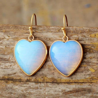 wickedafstore Earrings Natural Opal Heart Jewelry Set