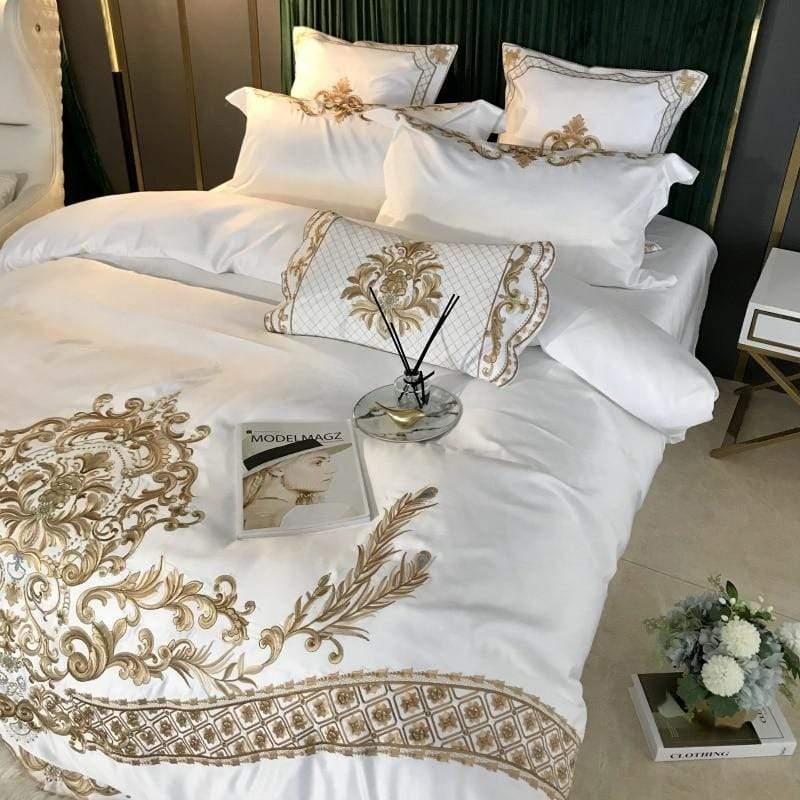 wickedafstore Embroidered Silky Cotton Bedding Set