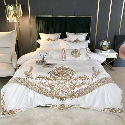 wickedafstore Embroidered Silky Cotton Bedding Set