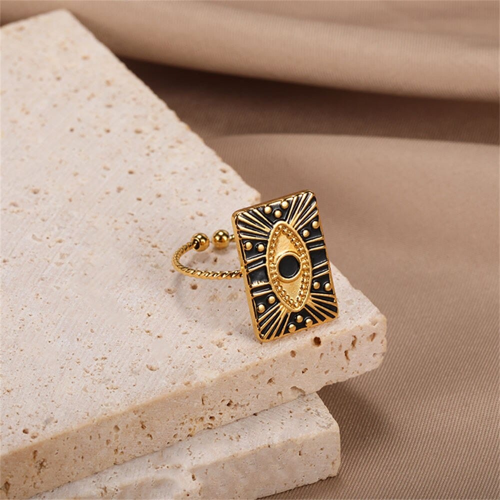 wickedafstore Engraved Evil Eye Protection Ring