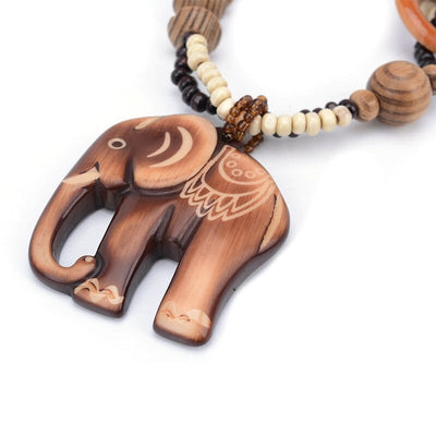 wickedafstore Ethnic Elephant Wooden Beads Necklace