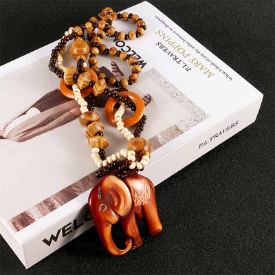 wickedafstore Ethnic Elephant Wooden Beads Necklace
