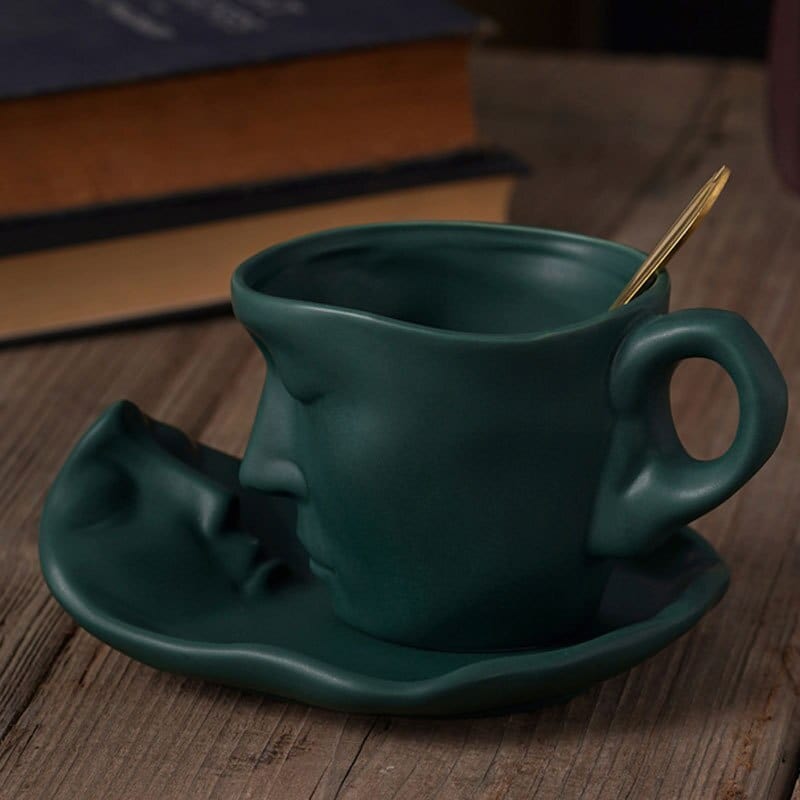 wickedafstore Face Reflaction Coffee Cup and Saucer