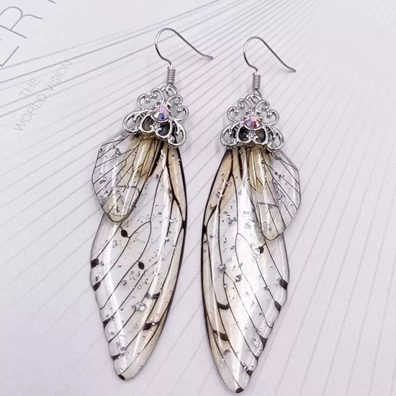 wickedafstore Fairy- Silver Fairy Wing Statement Earrings