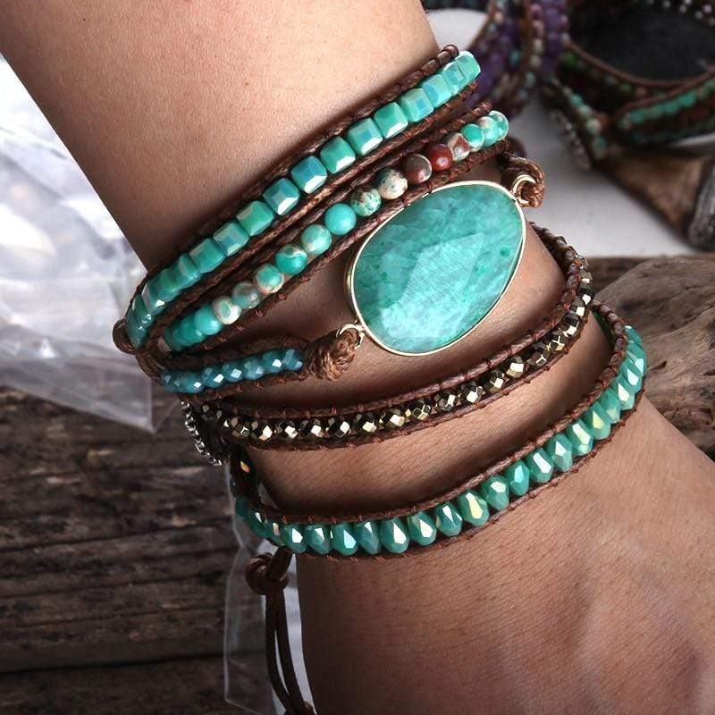 Five Leather Wrap Turquoise Stone Bracelet