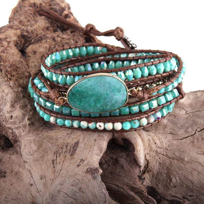 Five Leather Wrap Turquoise Stone Bracelet