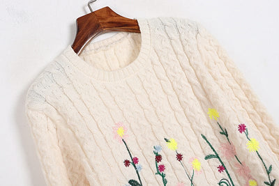 wickedafstore Floral Embroidered Sweater