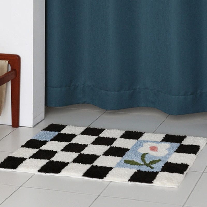 wickedafstore Floral Grids Tufted Bath Mat