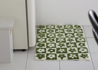 wickedafstore Floral Grids Tufted Bath Mat