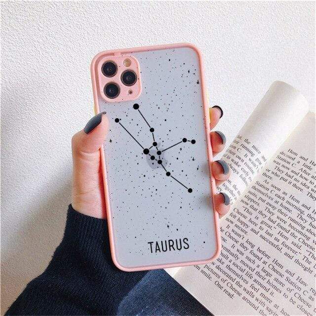 wickedafstore for SE 2020 / pink TAURUS Twelve Constellations Phone Cases For iPhone X XR XS Max Case For iPhone 8 6s 7 Plus SE 2020 11 12 Pro Max Mini Hard Back Cover