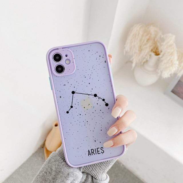 wickedafstore for SE 2020 / purple ARIES Twelve Constellations Phone Cases For iPhone X XR XS Max Case For iPhone 8 6s 7 Plus SE 2020 11 12 Pro Max Mini Hard Back Cover