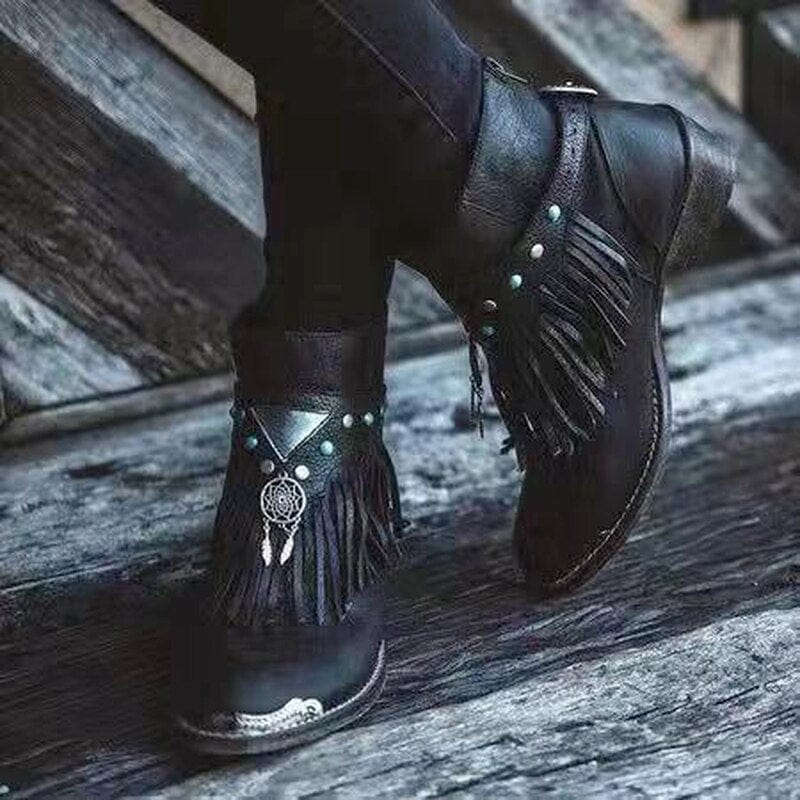 wickedafstore Fringed Boho Dreamcatcher Ankle Boots