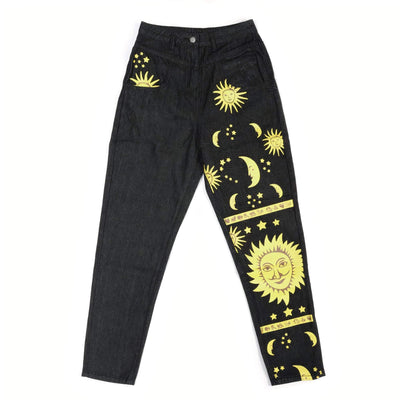 wickedafstore Full Black Jean / XXXL / CN Sun and Moon Print Jeans