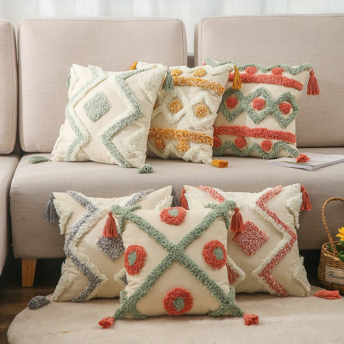 wickedafstore Geometric Tufted Cushion Covers
