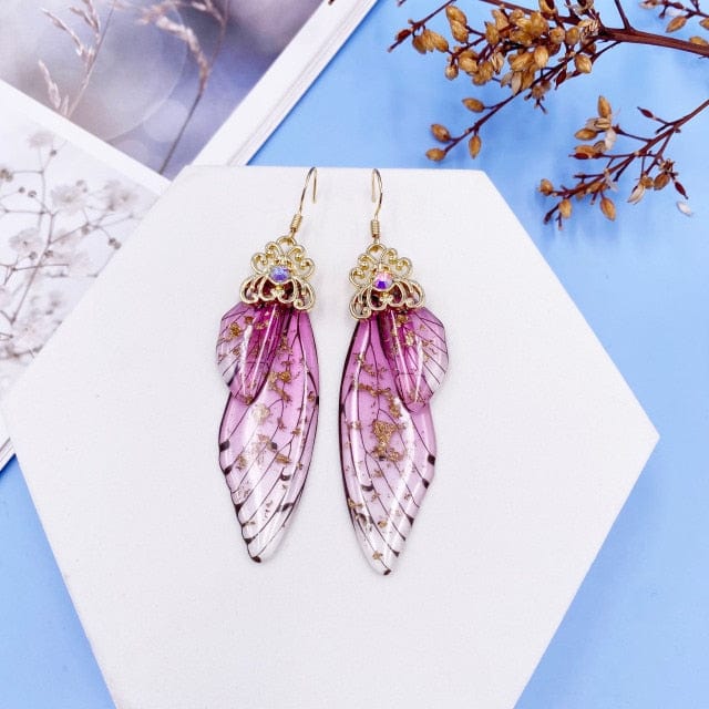 wickedafstore GF-Pink Fairy Wings Earrings Colorful Edition