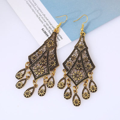 wickedafstore Gold Art Nouveau Dangling Earrings
