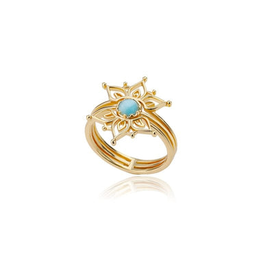 wickedafstore Gold Blue Opal Lotus Flower Ring