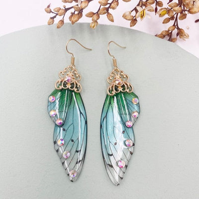 wickedafstore Gold-Green Fairy Wings Earrings Colorful Edition