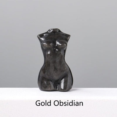 wickedafstore Gold obsidian Goddess Silhouette Crystal Statue