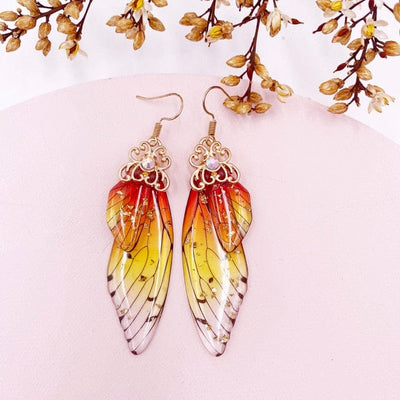 wickedafstore Gold-Orange Fairy Wings Earrings Colorful Edition