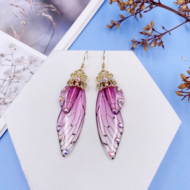 wickedafstore Gold-Pink Fairy Wings Earrings Colorful Edition