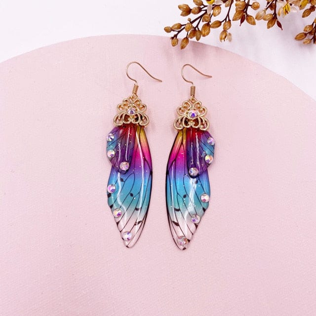 wickedafstore Gold-Rainbow Fairy Wings Earrings Colorful Edition