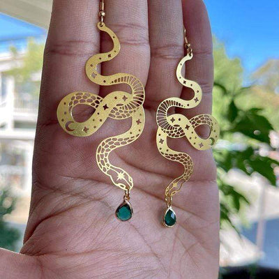 wickedafstore Gold Serpents Earrings