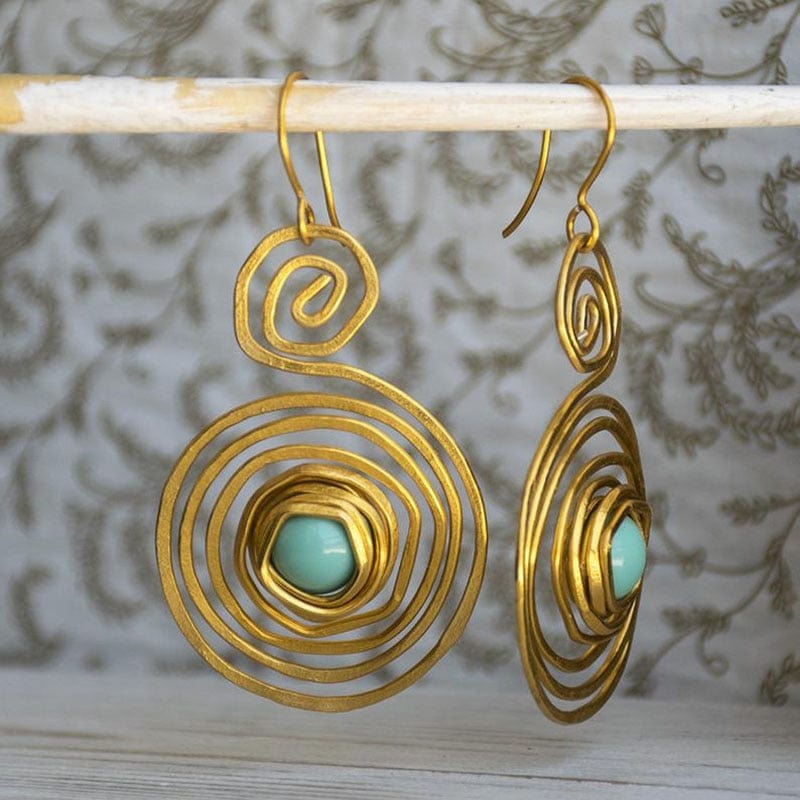 wickedafstore Gold Tribal Spiral Turquoises Drop Earrings