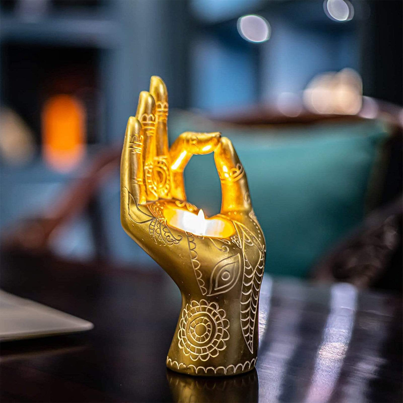 wickedafstore Golden Buddha's Hand Shaped Candle Holder