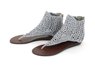 wickedafstore Gray / 4.5 High-Top Knit Crochet Sandals