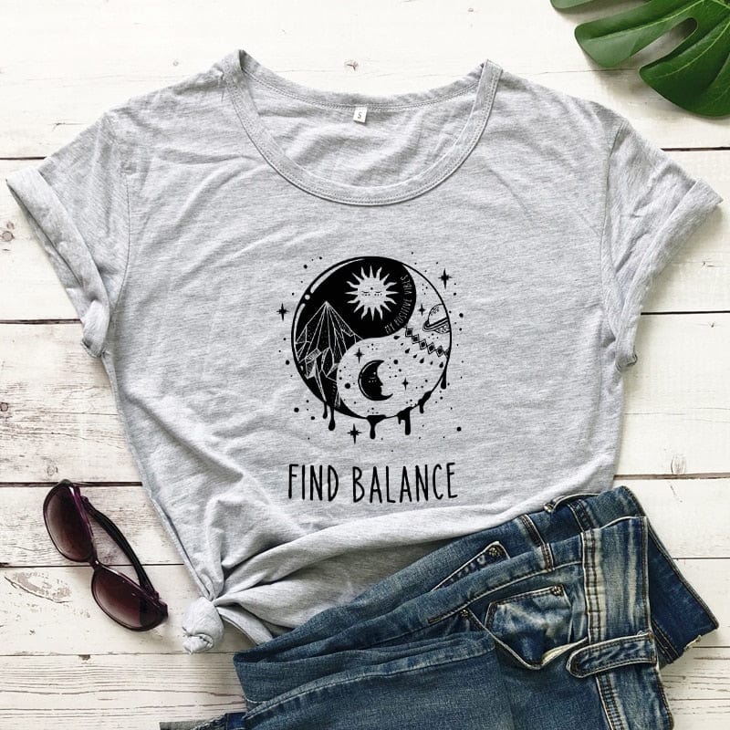 wickedafstore Gray - Black text / S Find The Balance Graphic Tee