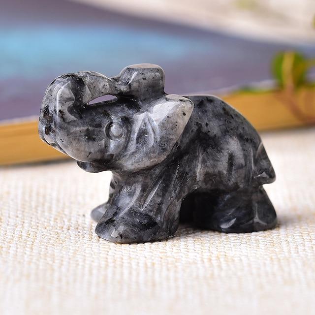 wickedafstore Gray Labradorite Natural Crystal Elephant Figurine