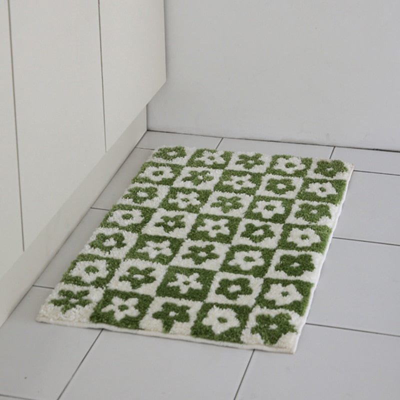 wickedafstore Green / 40x60cm/ 15.74''x23.62'' Floral Grids Tufted Bath Mats