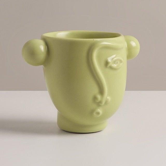 wickedafstore Green Abstract Face Ceramic Mugs (3 Colors)