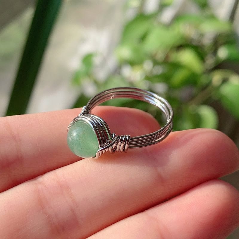 wickedafstore Green Aventurine Healing Crystal Ring