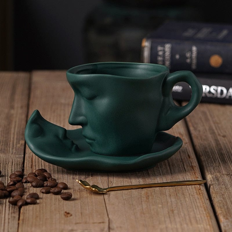 wickedafstore Green Face Reflection Coffee Cup and Saucer