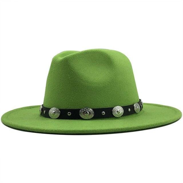 wickedafstore Green Fedora With Punk Strap Hat