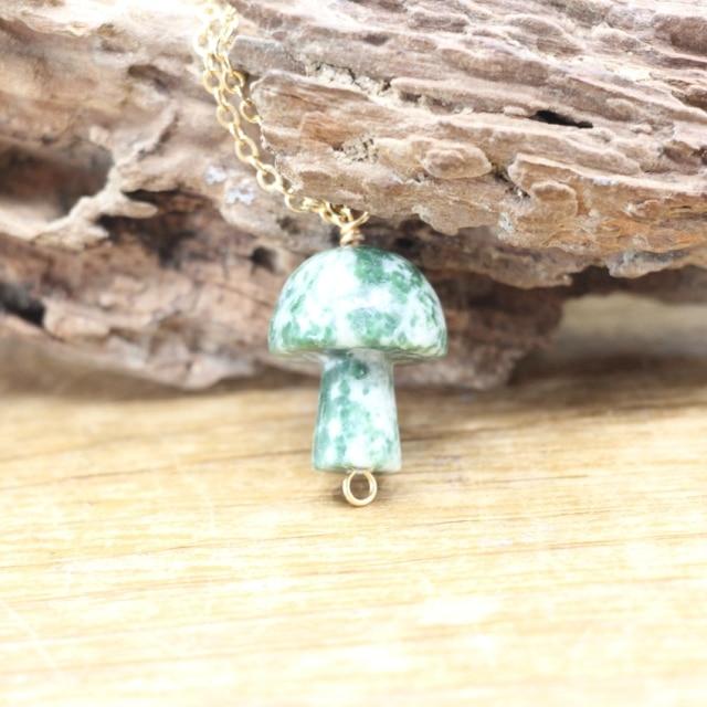 wickedafstore Green Jade Tiny Mushroom Crystal Chain Necklace