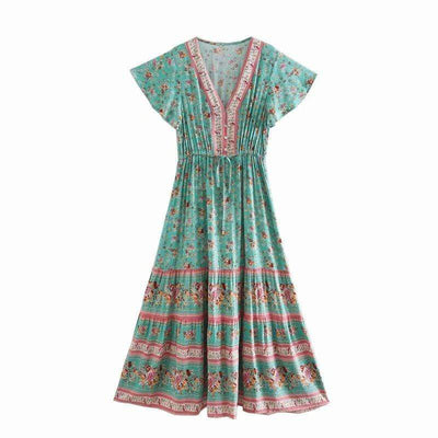 wickedafstore Green / M Wylie Vintage Multi Floral Maxi Dress