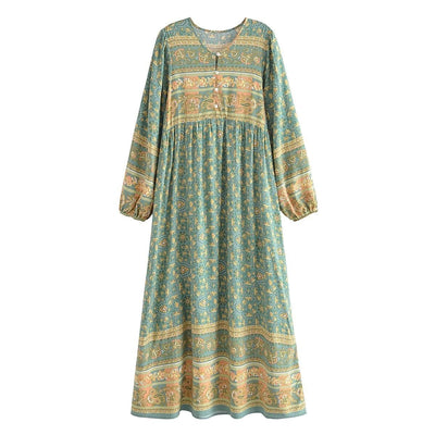 wickedafstore Green / S Alice Long Sleeve Boho Maxi Dress