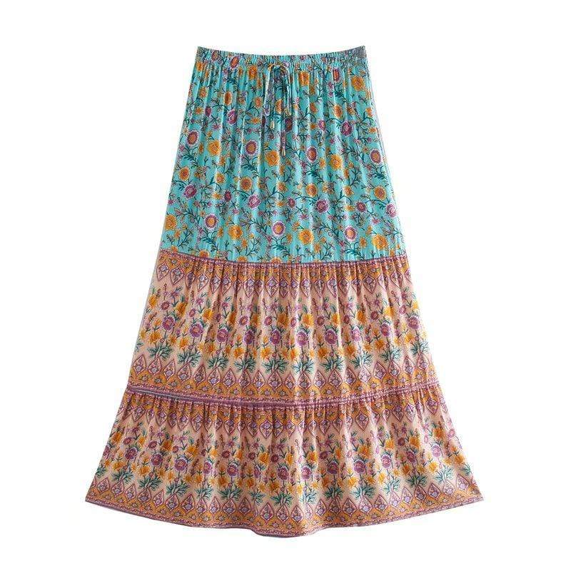 wickedafstore Green / S Calista Floral Maxi Skirt