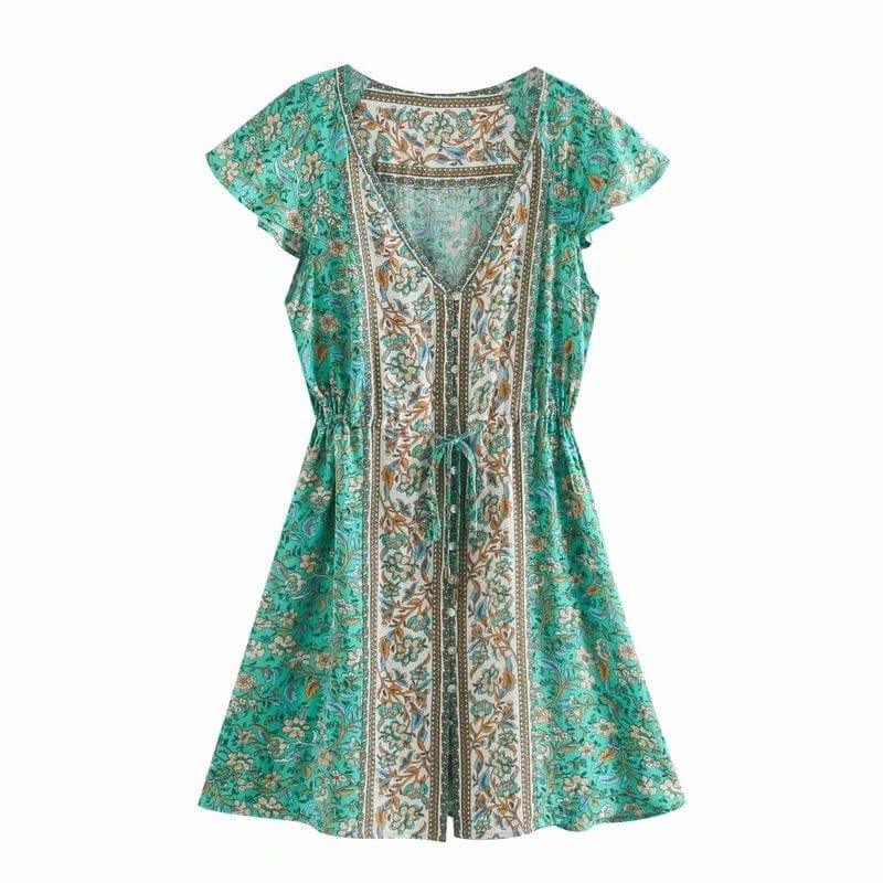 wickedafstore Green / XS Ailith Boho Mini Dress ( 3 Colors )