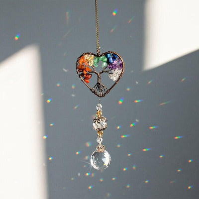wickedafstore H&D Chakra Healing Stones Tree of Life Suncatcher Rainbow Maker Window Hanging Ornament Housewarming Gift Collection Car Charms