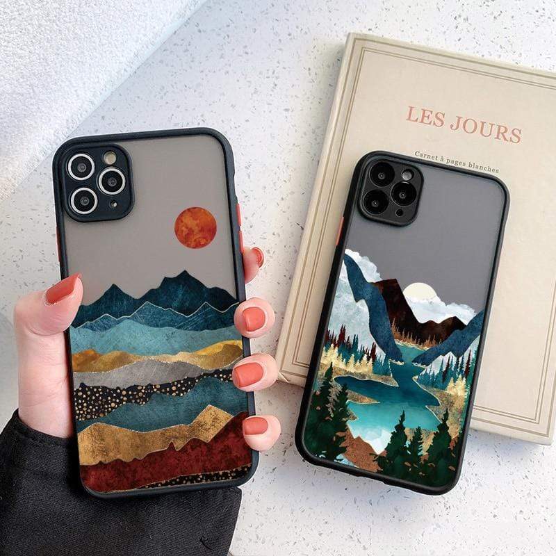 wickedafstore Hand Painted Phone Case For iphone 12 11 pro MAX Mini X XS MAX XR Scenery Cover Hard Shockproof Case For iPhone 6s 7 8 Plus SE 2