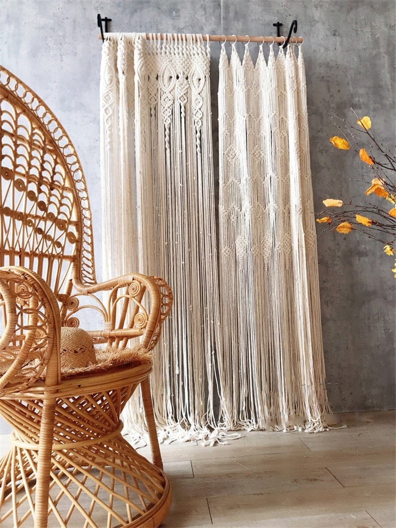 wickedafstore Hand-woven Macrame Cotton Door Curtain Tapestry Wall Hanging Art Tapestry Boho Decoration Bohemia Wedding Backdrop Tapestry
